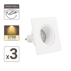 Xanlite - Lot 3 Spots GU10 50W 2700K Carré orientable Blanc IP20 - PACK3SP50CAB