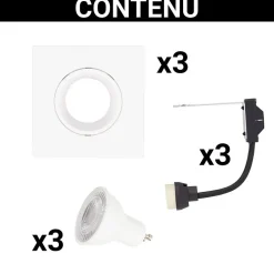 Xanlite - Lot 3 Spots GU10 50W 2700K Carré orientable Blanc IP20 - PACK3SP50CAB
