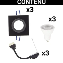 Xanlite - Lot 3 Spots GU10 50W 4000K Carré Noir IP44 - PAK3SP50CIP44NCW