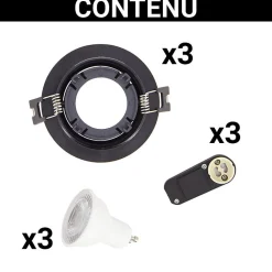 Xanlite - Lot 3 Spots GU10 50W 2700K Rond orientable Noir IP20 - PACK3SP50RAN