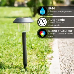 Xanlite - Lot de 3 balises solaires LED IP44 noir, RVB - PACK3SO1017B