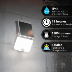 Xanlite - Projecteur Solaire IP44 1500 Lumens - Détecteur de mouvements - Panneau déportable - Blanc - PRS1500DB