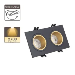 Xanlite - Spot 2 têtes GU10 50W 2700K Carré orientable Noir et or IP20 - SP502TCANO