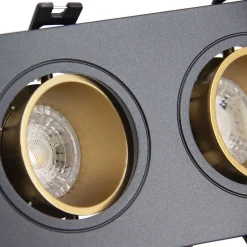 Xanlite - Spot 2 têtes GU10 50W 2700K Carré orientable Noir et or IP20 - SP502TCANO