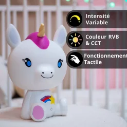 Xanlite - Veilleuse Licorne LED, intensité variable, USB rechargeable, RVB / Blanc chaud - VLLICORNE