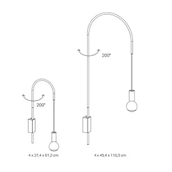 Zafferano - Applique Filo, orientable à 200, métal peint, ampoule E27 max 60W incluse, H 110cm - Noir