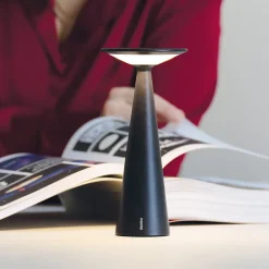 Zafferano Damina - Lampe de table LED rechargeable, variateur, autonomie 8 h, IP65 - Sans fil, finition aluminium noir