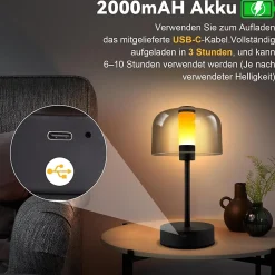 ZMH Lampe à Poser De Chevet LED à Piles Noire Intensité Variable Sans Fil Rechargeable Par USB-c