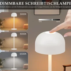 ZMH Lampe à Poser De Table LED Sans Fil - Lampe Intensité Variable Avec 3 Températures De Couleur