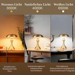 ZMH Lampe à Poser De Table Sans Fil - Lampe Tactile En Bronze Doré Avec Batterie Rechargeable USB