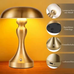 ZMH Lampe à Poser De Table Sans Fil - Lampe Tactile En Bronze Doré Avec Batterie Rechargeable USB