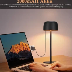 ZMH Lampe à Poser De Table LED Sans Fil - Lampe Intensité Variable Avec 3 Températures Noire