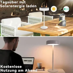 ZMH Lampe à Poser De Table LED Sans Fil à Batterie Solaire Chevet Rechargeable Tactile