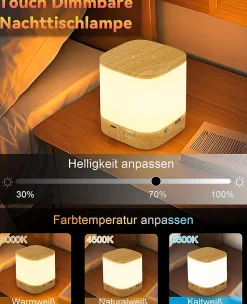 ZMH Lampe à Poser De Table LED Tactile à Intensité Variable Grain De Bois Sans Fil