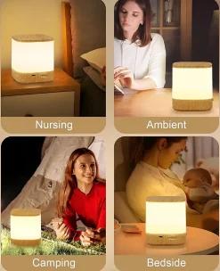 ZMH Lampe à Poser De Table LED Tactile à Intensité Variable Grain De Bois Sans Fil