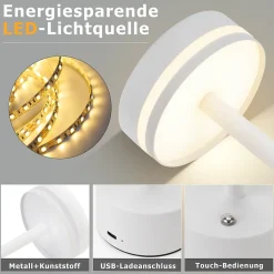 ZMH Lampe à Poser LED De Table Et Chevet - Sans Fil Tactile Intensité Variable H.32 Cm- Blanche