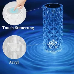 ZMH Lampe à Poser LED De Bureau Cristal - Lampe De Chevet Touch Dimmable Rose 16 Couleurs