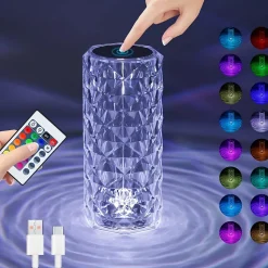 ZMH Lampe à Poser LED De Bureau Cristal - Lampe De Chevet Touch Dimmable Rose 16 Couleurs