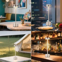 ZMH Lampe à Poser LED De Table Et Chevet - Sans Fil à Piles Tactile Intensité Variable H.32cm- Argent