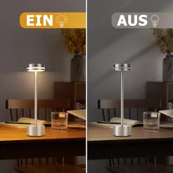 ZMH Lampe à Poser LED De Table Et Chevet - Sans Fil à Piles Tactile Intensité Variable H.32cm- Argent