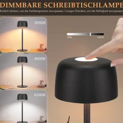 ZMH Lampe à Poser LED Sans Fil Tactile - Noire - Intensité et 3 Températures Réglables