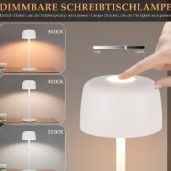ZMH Lampe à Poser LED Sans Fil à Intensité Variable - Lampe De Table Tactile Avec 3 Températures