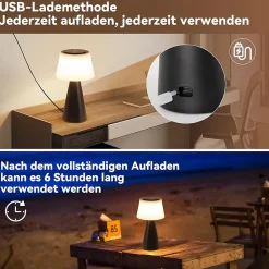 ZMH Lampe à Poser LED Sans Fil 3600 Mah à Intensité Variable - Lampe De Salon Moderne à Piles