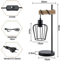 ZMH Lampe à Poser Noir En Bois Vintage E27 Lampe De Chevet Chambre à Coucher Lampe De Table