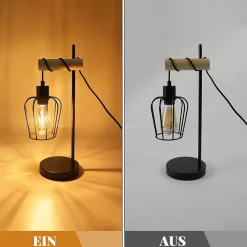 ZMH Lampe à Poser Noir En Bois Vintage E27 Lampe De Chevet Chambre à Coucher Lampe De Table