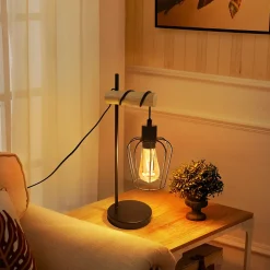 ZMH Lampe à Poser Noir En Bois Vintage E27 Lampe De Chevet Chambre à Coucher Lampe De Table