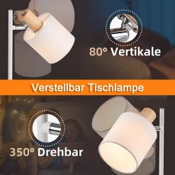 ZMH Lampe De Bureau Blanc Vintage E14 abat-jour En Tissu 35cm Avec Interrupteur