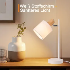 ZMH Lampe De Bureau Blanc Vintage E14 abat-jour En Tissu 35cm Avec Interrupteur