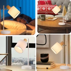 ZMH Lampe De Bureau Blanc Vintage E14 abat-jour En Tissu 35cm Avec Interrupteur