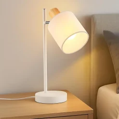 ZMH Lampe De Bureau Blanc Vintage E14 abat-jour En Tissu 35cm Avec Interrupteur