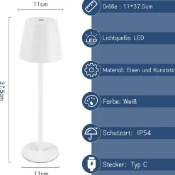 ZMH Lampe De Bureau LED 2x, Blanc, USB, Sans Fil, Dimmable, Ip54, Métal, Design Moderne