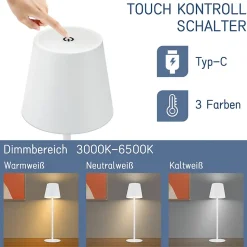 ZMH Lampe De Bureau LED 2x, Blanc, USB, Sans Fil, Dimmable, Ip54, Métal, Design Moderne