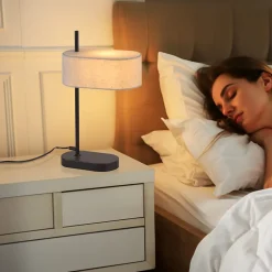 ZMH Lampe De Bureau Vintage 2x, Noir, E14, 44,5cm, Abat-jour En Lin, Avec Interrupteur, Sans Ampoule