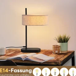 ZMH Lampe De Bureau Vintage 2x, Noir, E14, 44,5cm, Abat-jour En Lin, Avec Interrupteur, Sans Ampoule