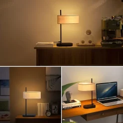 ZMH Lampe De Bureau Vintage 2x, Noir, E14, 44,5cm, Abat-jour En Lin, Avec Interrupteur, Sans Ampoule