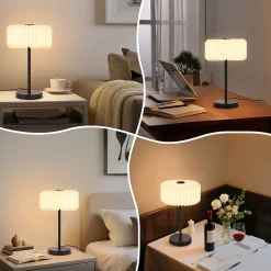 ZMH Lampe De Chevet Vintage Blanche Abat jour En Papier Pour Salon Ampoule Non Incluse