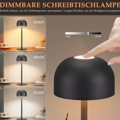 ZMH Lampe De Table LED Sans Fil Lampe Intensité Variable Avec 3 Températures De Couleur, Noire