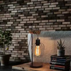 ZMH Lampe De Table Rétro Vintage E27 Bois Noire