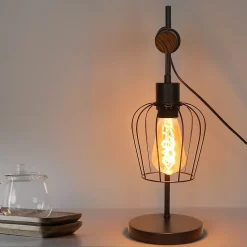 ZMH Lampe De Table Rétro Vintage E27 Bois Noire