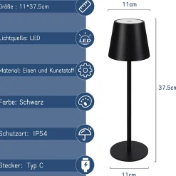 ZMH Lampe De Table Sans Fil - Lampe De Chevet Noir Ip54 Lampe De Lit Whonzimmer
