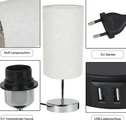 ZMH Lampe De Table Touch-dimmable Avec Fonction De Recharge USB Et Abat-jour En Tissu