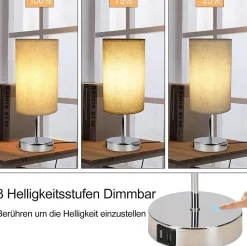 ZMH Lampe De Table Touch-dimmable Avec Fonction De Recharge USB Et Abat-jour En Tissu