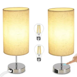 ZMH Lampe De Table Touch-dimmable Avec Fonction De Recharge USB Et Abat-jour En Tissu