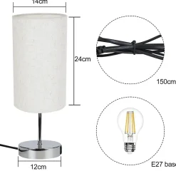 ZMH Lampe De Table Touch-dimmable Avec Fonction De Recharge USB Et Abat-jour En Tissu