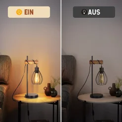 ZMH Lampe De Table Vintage En Bois Noir - Style Industriel, Douille E27 Métal (ampoule Non Incluse)