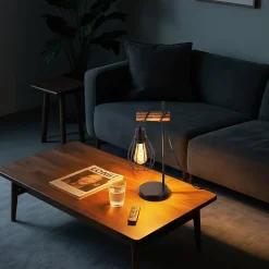 ZMH Lampe De Table Vintage En Bois Noir - Style Industriel, Douille E27 Métal (ampoule Non Incluse)